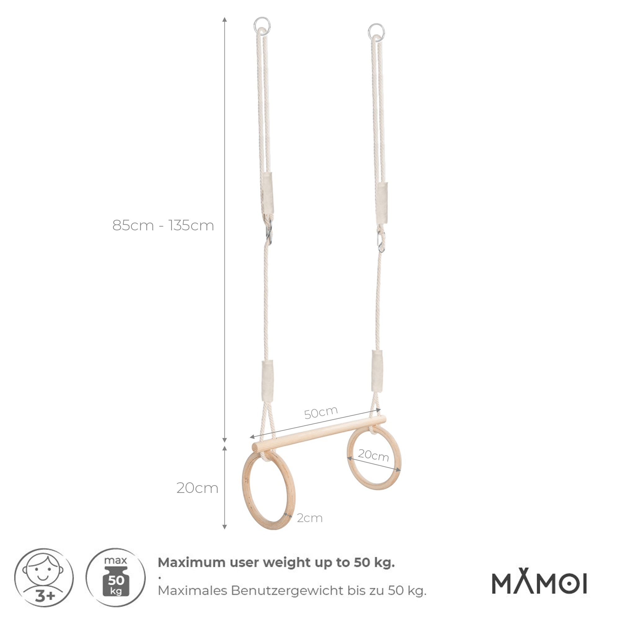 MAMOI® Trapeze bar baby swing, Indoor gymnastic rings, Monkey bars gorilla gym, Gymnastics pull up equipment for kids, Olympic rings and swings for calisthenics
